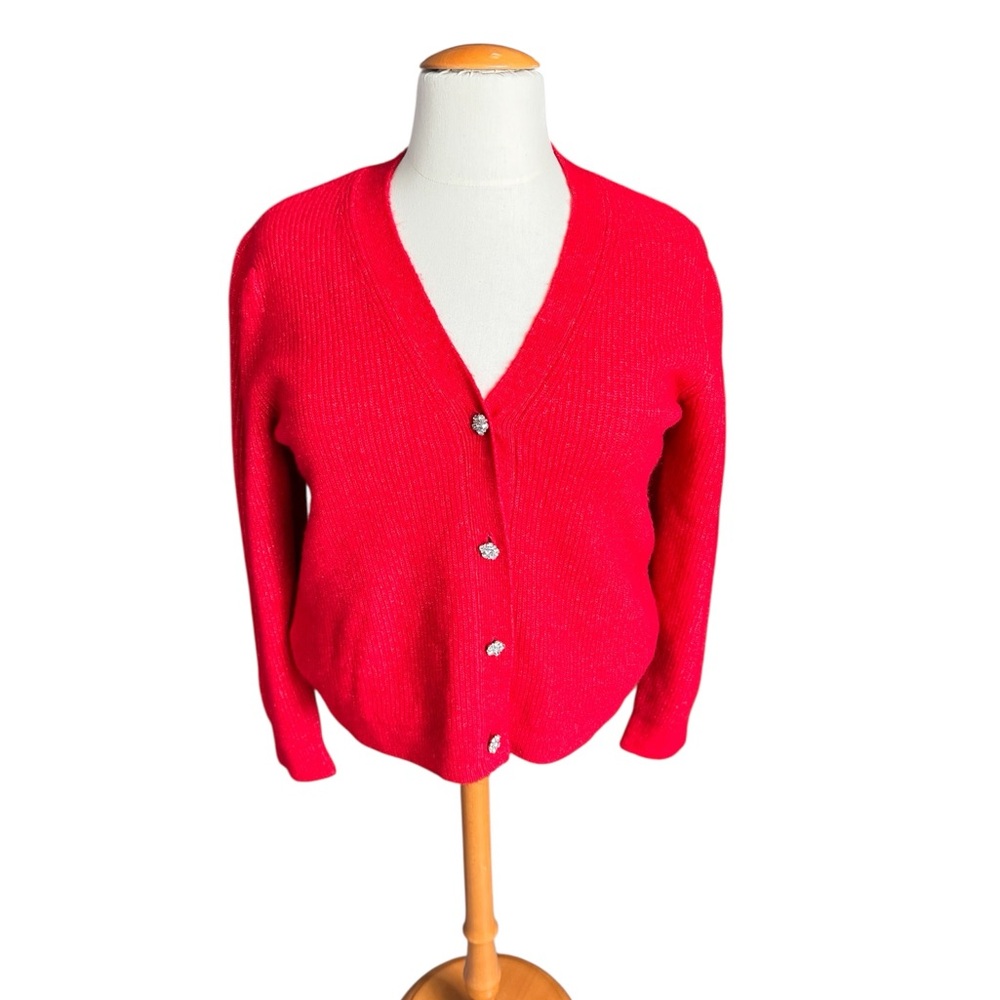 LOFT Red Cardigan XL Jewel Button Coquette Valentine’s Day Preppy Soft Knit H30